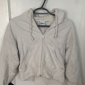 Aritzia TNA Sweatfleece White Zip-Up Hoodie